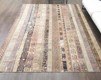 7x9 PATCHWORK Turkish Vintage Area Rug, Oushak Rug, Handmade Wool