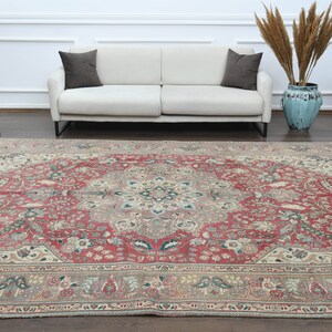 8.6x11.4 ft, Pink Beige Green Unique Large Area Rug, Vintage Oversize Rug, Oriental Rug, Handmade Wool Rug, One-of-a-kind, Living Room Rug