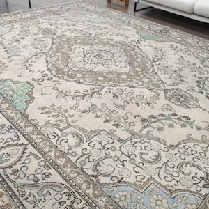 9x13 Turkish Vintage Area Rug, Oushak Rug, Handmade Wool Rug, Farmhouse Decor, One-of-a-Kind, Made in Anatolia, Living Room Rug, Carpet 9x12