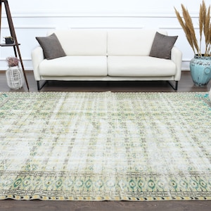 7x10 Vintage Carpet, Oushak Turkish Rug, Handmade Wool Rug, Area Rug, Farmhouse Decor, One-of-a-Kind, Boho Decor, Farmhouse Decor, Green Rug