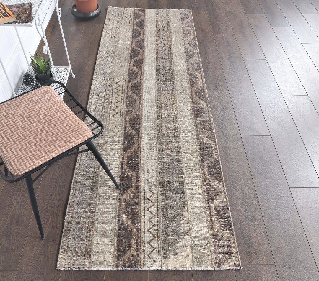 3x8 PATCHWORK Vintage Turkish Oushak Runner, Handmade Wool Carpet ...