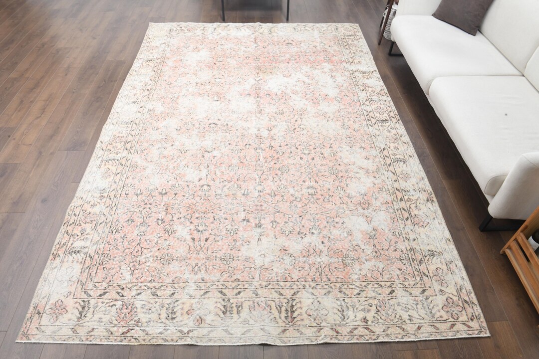 7x10 Vintage Turkish Rug, Oushak Rug, Handmade Wool Rug, Area Rug