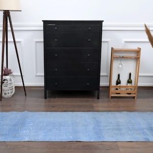 2x9 Turkish Vintage Runner, Oushak Rug, Handmade Wool Rug, Blue Rug, Solid Rug, Hallway Rugs, Farmhouse Decor, One-of-a-Kind, Made in Turkey