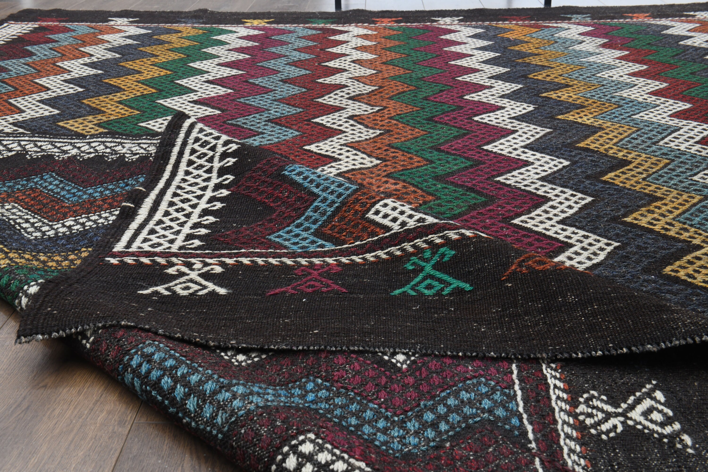 7x10 ZIGZAG Vintage Turkish KILIM Area Rug, Oushak Handmade