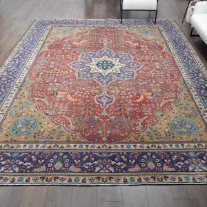 10x13 Oversized Vintage Area Rug, Turkish Rug, Red Rug, Large Rug, 10x13 Oversize Oriental Rug, Handmade Wool Rug, Bohemian Rug, Handwoven