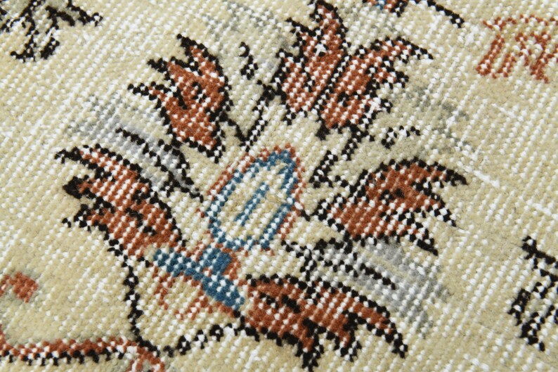 7x9 Vintage Turkish Area Rug, Oushak Handmade Wool Rug, Beige Floral