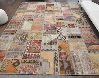 特大パステルヴィンテージ装飾トルコパッチワークラグ 9.1 x 12.0