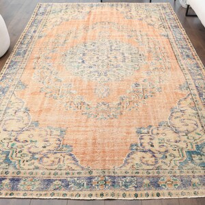5&#39;9x9&#39;2 ft, TURKISH VINTAGE RUG, Oriental Area Rug, Handmade Wool Rug, Bohemian Rug, Orange Area Rug, Living Room Rug, Home Decor, Star