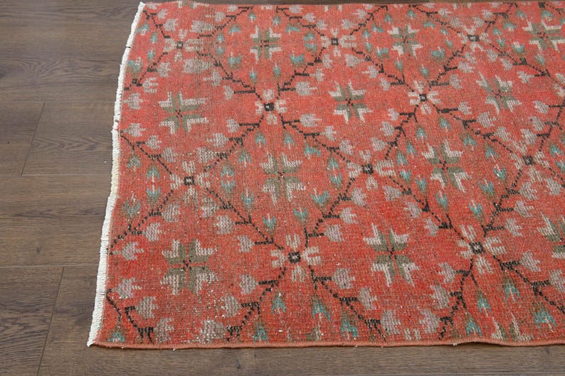 3x5 Vintage Turkish Oushak Rug, Handmade Wool Rug, Red Small Area Rugs