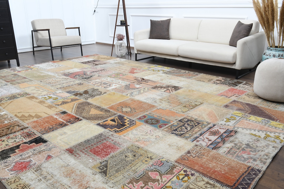 52.5×185.5 Patchwork ViNTAGE TURKiSH RUG Area Rugs: Antique Turkish Patchwork 8X10 Multi Colored Area