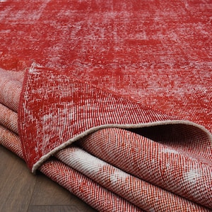 8&#39;4x11&#39;7 ft, RED TURKISH RUG, Oushak Handmade Wool Rug, Large Solid Rug, Rustic Home Decor, Dining Room Rug, Eclectic Rug, Bohemian, Star