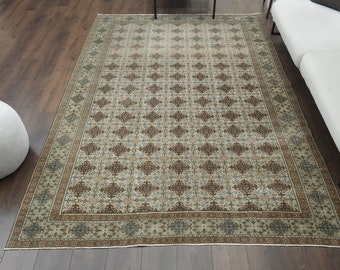 6x9 Turkish Vintage Rug, Oushak Rug, Handmade Wool Rug, Beige Rug, Area Rug, Farmhouse Decor, Beige, Ikat Rug, Traditional Carpet, 6.4x9.3