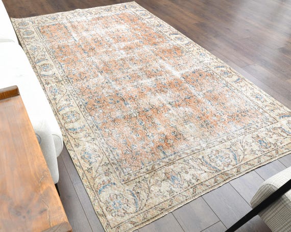 トルコヴィンテージラグオレンジフローラル