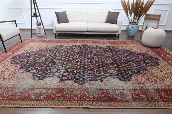 7x13 Vintage Area Rug, Turkish Oushak Rug, Handmade Wool Rug