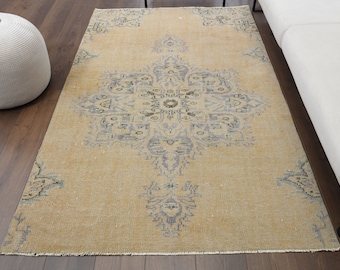 4x7 Turkish Vintage Rug, Oushak Handmade Wool Carpet, Oriental Area Rugs Farmhouse Decor, One-of-a-Kind, Anatolia, Folk Art, Turkey Rugs