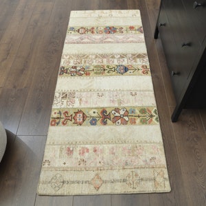 2x6 Vintage Turkish Oushak Narrow Runner, Handmade Wool Rugs, Kitchen Hallway Rug, One-of-a-Kind, Anatolian, Boho Decor, Beige Carpet