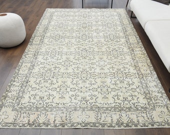 6x10 Vintage Turkish Rug, Oushak Rug, Handmade Wool Rug, Beige Carpet, Floral Rugs, Area Rugs, Anatolian Farmhouse Decor, One-of-a-Kind