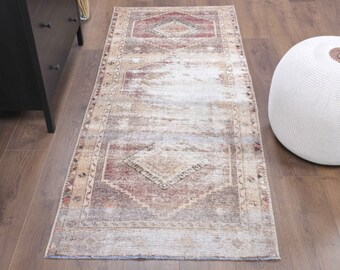 Alfombra turca vintage de 3x7, alfombra de lana Oushak hecha a mano, decoración rústica, alfombras orientales desgastadas, alfombra étnica anatolia única.