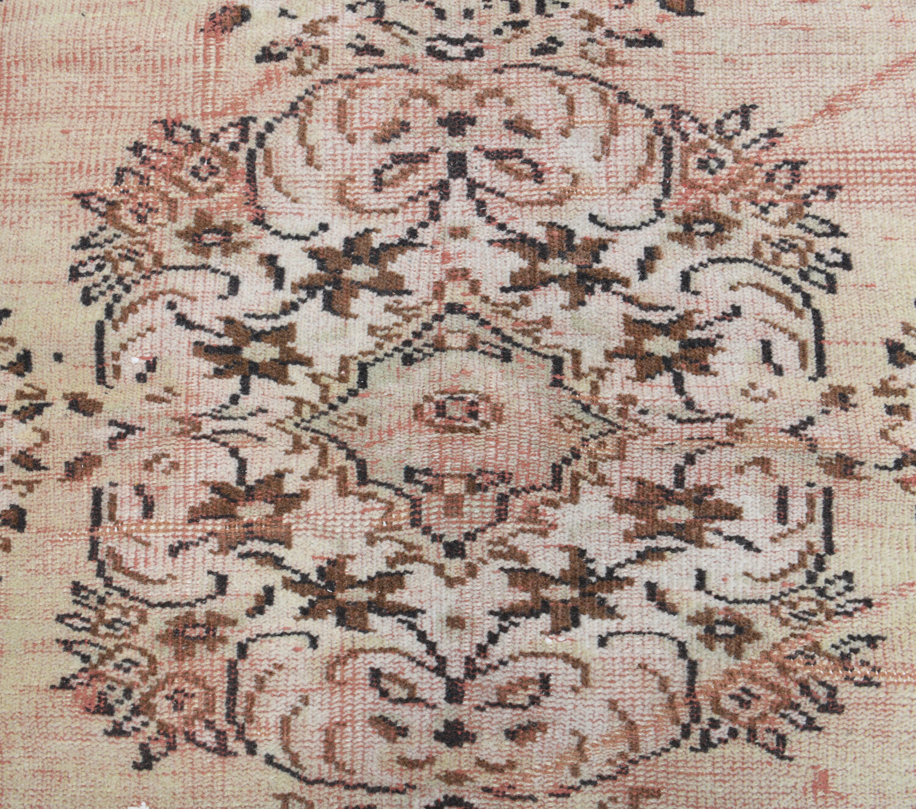 3x7 Turkish Vintage Carpet, Oushak Handmade Wool Runner Rug