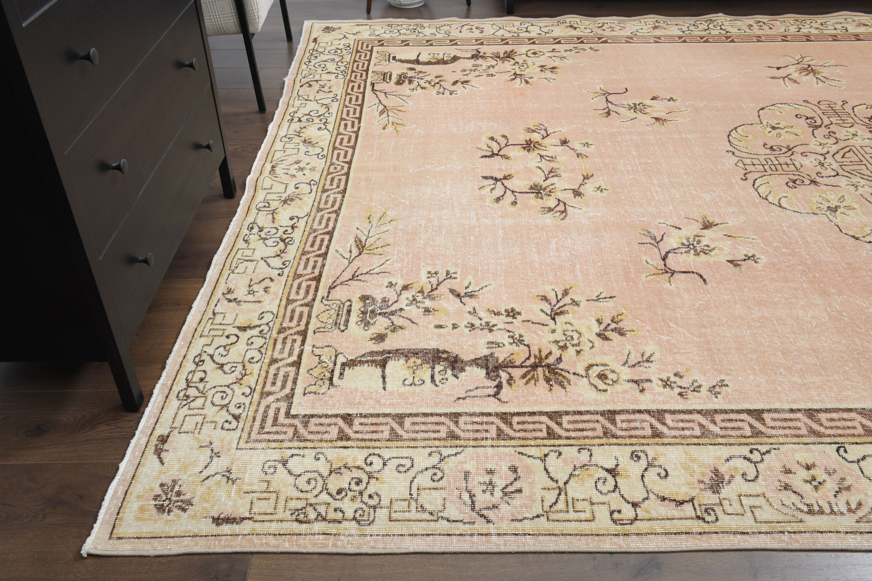 9x12 Vintage Turkish Rug, Oushak Rug, Powder Colored Pink