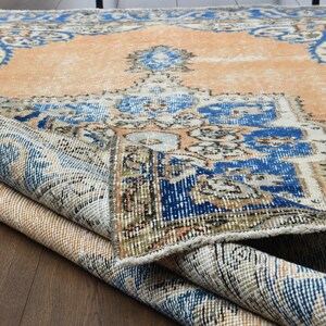 5x8 Turkish Vintage Area Rug, Handmade Wool Rug, Farmhouse Decor, One-of-a-Kind, Made in Anatolia, Bohemian Decor, Orange Blue Oushak Carpet