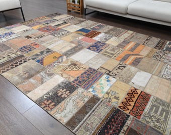 6.2 x 10フィート、トルコ製ラグ、パッチワークラグ、ヴィンテージラグ