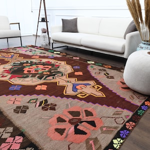 7x12 Vintage Turkish KILIM Area Rug, Oushak Rug, Handmade Wool Rug, Flatweave Rugs, Farmhouse Decor, One-of-a-Kind, Bohemian, Large Carpet