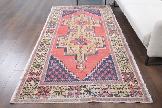 vintage rug large area rug 4x8 feet Red turkish rug high quality rug organic wool rug livingroom rug oushak rug, unique rug