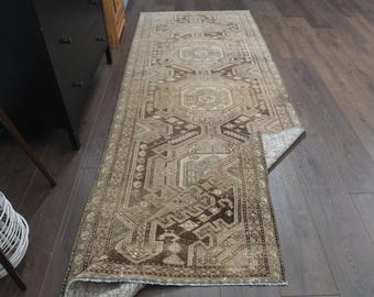 手織りのトルコ製ランナーラグ、ヴィンテージデザイン、3 x 10