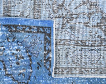 56×138 ViNTAGETURKiSH RUG 6x8 Turkish Vintage Night Blue Colored Carpet, Handmade Wool Rug