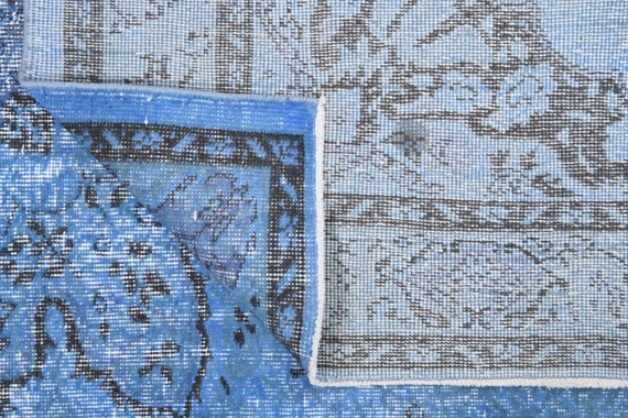6x8 Turkish Vintage Night Blue Colored Carpet, Handmade Wool Rug