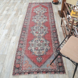 3x10 Türkischer Vintage Teppichläufer, Oushak Teppich Läufer, Roter Teppich, Flurteppich, Bauernhausteppich, Unikat, Anatolisch
