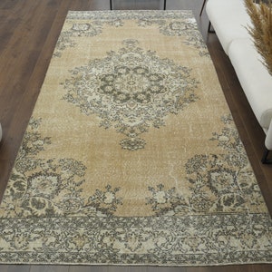 5x11 Vintage Turkish Rugs, Oushak Rug, Area Rug, Oriental Carpet, Beige Bohemian Farmhouse Decor, Living Room Rug, One-of-a-Kind, Anatolian