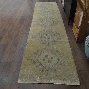 3x11 Vintage Runner Cream, Handmade Wool Rug, Turkish Runner, Kitchen Hallway Rug, Farmhouse, One-of-a-Kind, Boho Decor, Oriental Rug