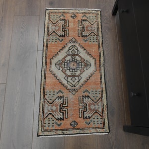 1&#39;4x3 ft, ORANGE BEIGE SMALL Rug, Turkish Vintage Mini Rug, Handmade Wool Rug, Doormat 1x3 Rug, Bath Mat, Bathroom Rug, Star Rug, Washable