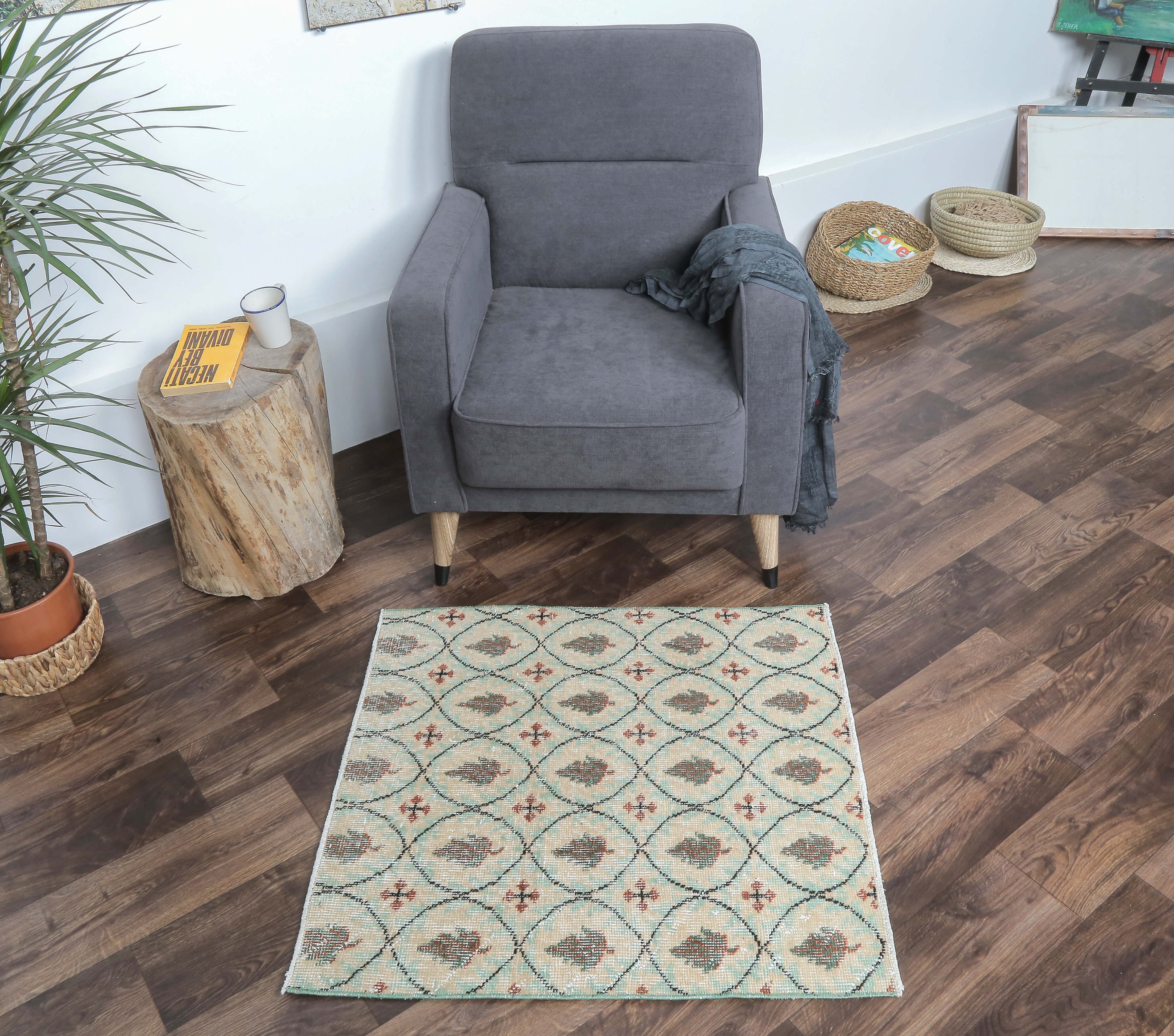 3x3 SQUARE Turkish Vintage Oushak Rug Door Mat Small Carpet Etsy