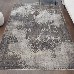 6&#39;6x9&#39;8 ft, FADED GRAY BROWN, Antique Wool Rug, Living Room Rug, Vintage Turkish Rug, Oushak Handmade Rug, Home Decor, Abstract 7x10 Rug