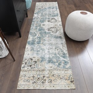 2x9 Turkish Vintage Runner, Oushak Runner, Handmade Wool  Rug, Faded Distressed Hallway & Kitchen Carpet, Farmhouse Decor, One-of-a-Kind