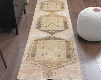 3x12 Oushak Handmade Wool Rug, Turkish Vintage Rugs, Orange Hallway Runner, Farmhouse Decor, One-of-a-Kind, Anatolian, Traditional Carpet