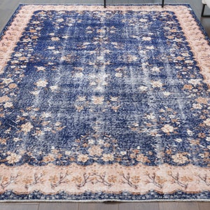 7x9 Vintage Turkish Carpet, Oushak Handmade Wool Rug, Bordered Floral Area Rugs, Anatolia, Boho Decor, Farmhouse Decor One-of-a-Kind