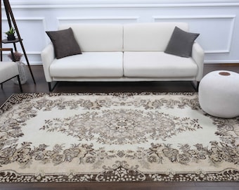 5x9 Turkish Oriental Vintage Carpet, Oushak Handmade Wool Rug, Area Rugs, Farmhouse Decor, One-of-a-Kind, Made in Turkey, Living Room Rug
