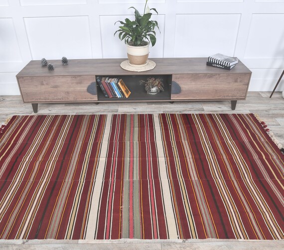 150x230er dünner Teppich, Vintage Türkischer Kelim Teppich, Oushak Teppich, Handgemachter Wollteppich, Flachgewebe Teppich, Bauernhausdekor, Unikat, Boho