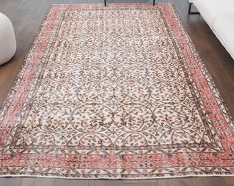 6x9 Vintage Oushak Turkish Handmade Pure Wool Rug, Farmhouse Decor, Floral Carpet, Boho Decor Rug, One-of-a-Kind, Made in Anatolia