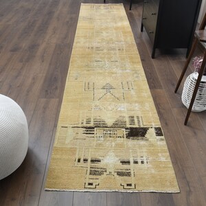 3x12 VINTAGE RUG RUNNER, Turkish Oushak Runner, Handmade Wool Rug, Hallway Kitchen Rug, One-of-a-Kind, Farmhouse Decor, Ethnic Carpet