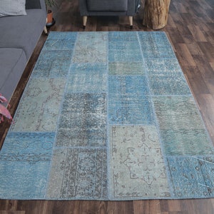 5x8 PATCHWORK Turkish Vintage Rug, Oushak Handmade Wool Rug, Blue Custom Rugs, Farmhouse Decor, One-of-a-Kind, Anatolia