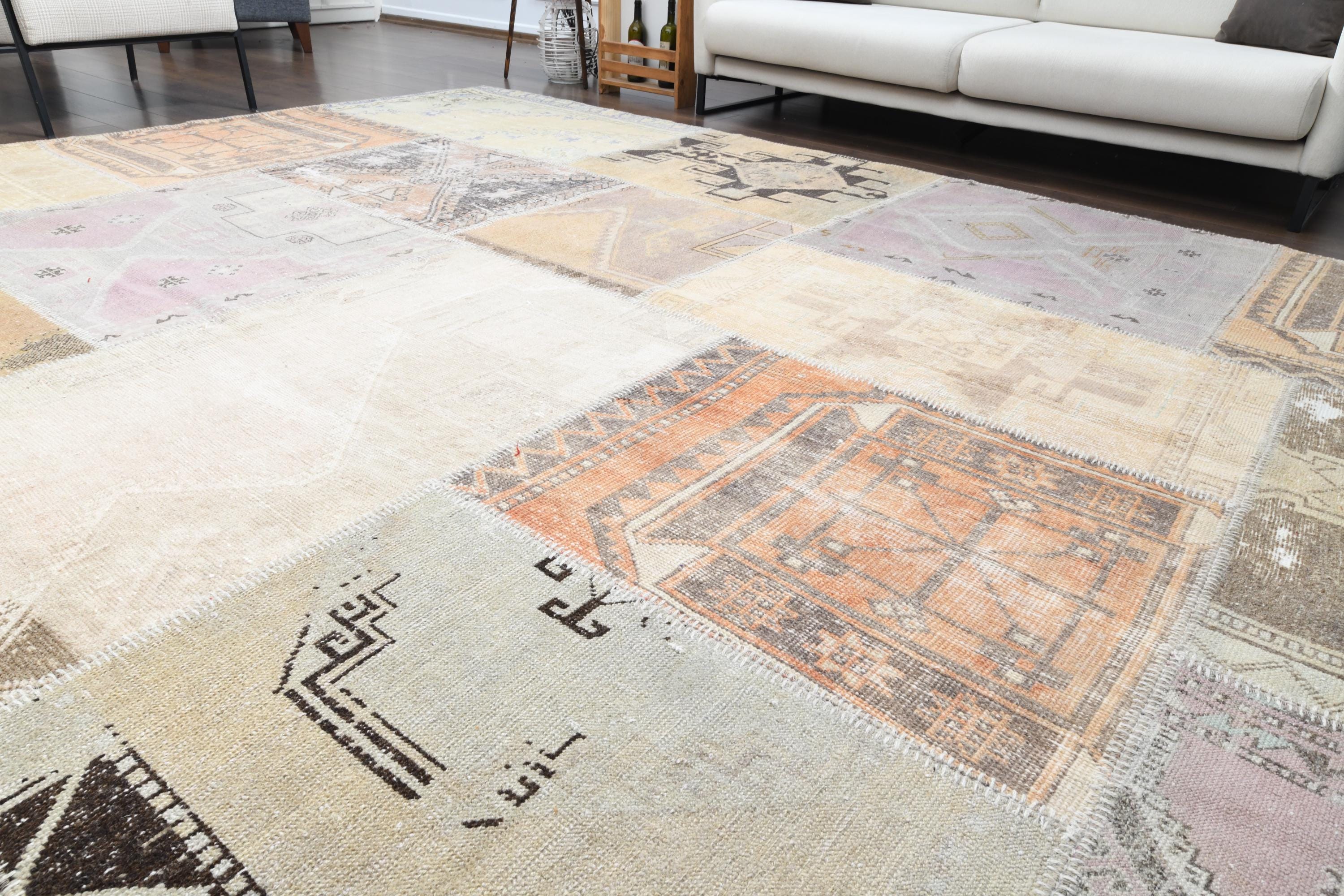 9x13 PATCHWORK Turkish Vintage Rug, Oushak Rug, Handmade Wool Rug