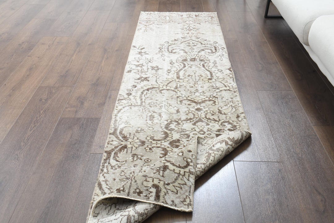 2 x 7フィート、ベージュのヴィンテージランナー、トルコ製ランナー