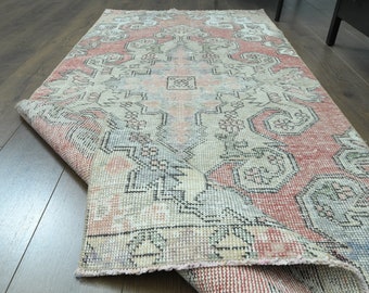 3.3x6.8 ft, PINK BEIGE, Turkish Vintage Rug, Faded Floral, Oushak Rug, Handmade Wool Rug, Wool Rug, One-of-a-Kind Rug, Boho Rug, Home Decor