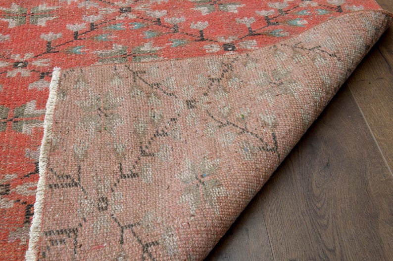 3x5 Vintage Turkish Oushak Rug, Handmade Wool Rug, Red Small Area Rugs