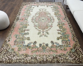 6x9 オリエンタル トルコ ヴィンテージ ウシャク ラグ、エリアラグ